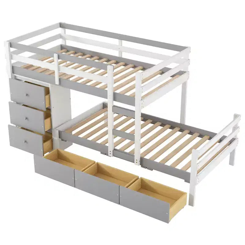 Lit superposé en bois deux places avec tiroirs et échelle -ModernLuxe