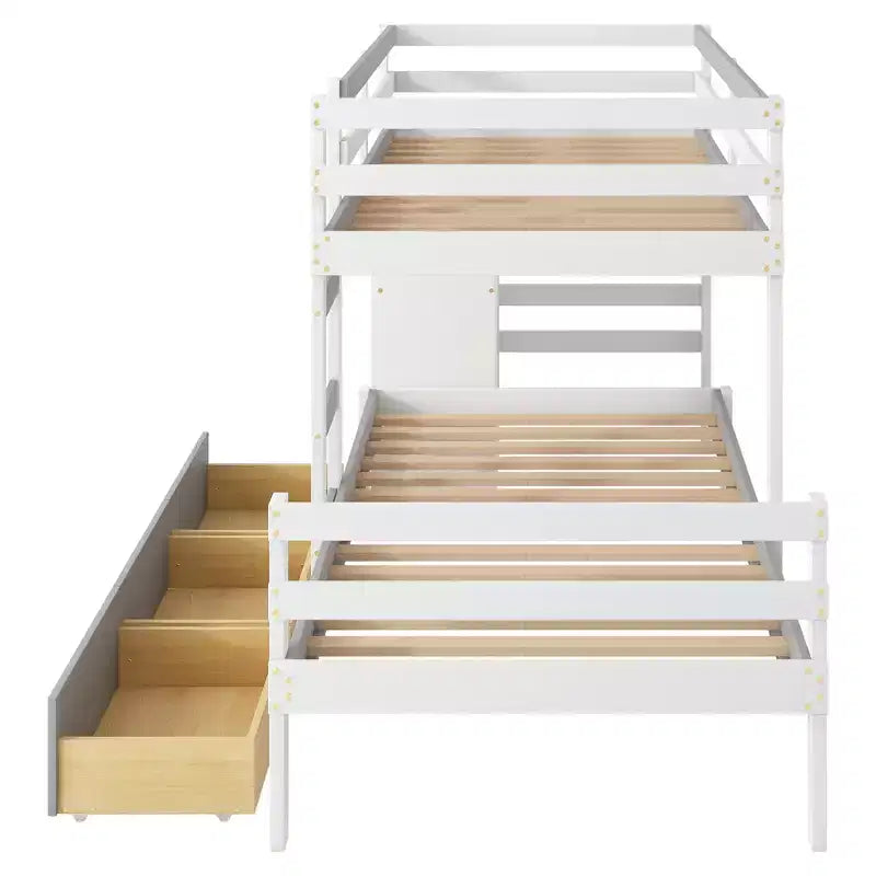 Lit superposé en bois deux places avec tiroirs et échelle -ModernLuxe