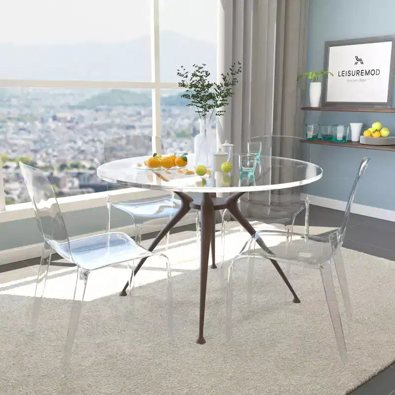 Chaise de salle à manger LeisureMod Murray de style moderne du milieu du siècle - Design en cascade en acrylique, ergonomique et empilable, lot de 4