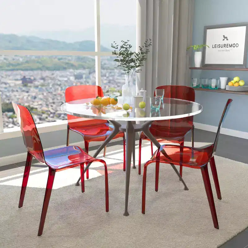 Chaise de salle à manger LeisureMod Murray de style moderne du milieu du siècle - Design en cascade en acrylique, ergonomique et empilable, lot de 4