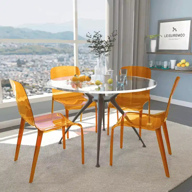 Chaise de salle à manger LeisureMod Murray de style moderne du milieu du siècle - Design en cascade en acrylique, ergonomique et empilable, lot de 4