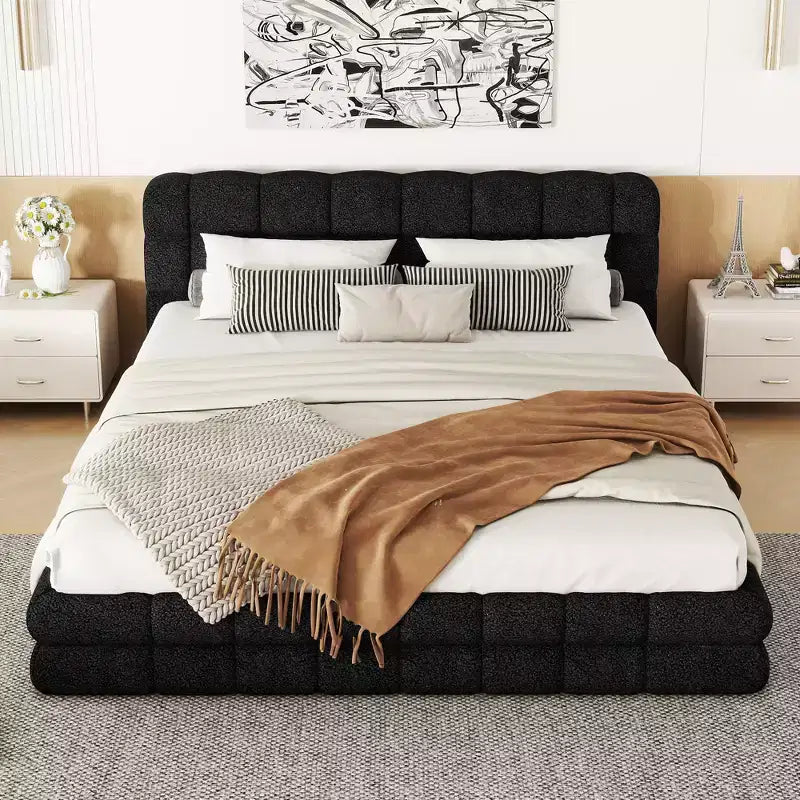 Lit plateforme entièrement rembourré Whisen Elegant Queen Size avec tête de lit