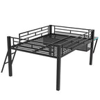 Lit mezzanine Whisen 92,8''L x 41,7''W en métal noir, style gaming, avec bureau intégré, échelle et étagère