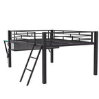 Lit mezzanine Whisen 92,8''L x 41,7''W en métal noir, style gaming, avec bureau intégré, échelle et étagère