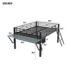 Lit mezzanine Whisen 92,8''L x 41,7''W en métal noir, style gaming, avec bureau intégré, échelle et étagère