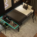 Lit mezzanine Whisen 92,8''L x 41,7''W en métal noir, style gaming, avec bureau intégré, échelle et étagère
