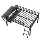 Lit mezzanine Whisen 92,8''L x 41,7''W en métal noir, style gaming, avec bureau intégré, échelle et étagère