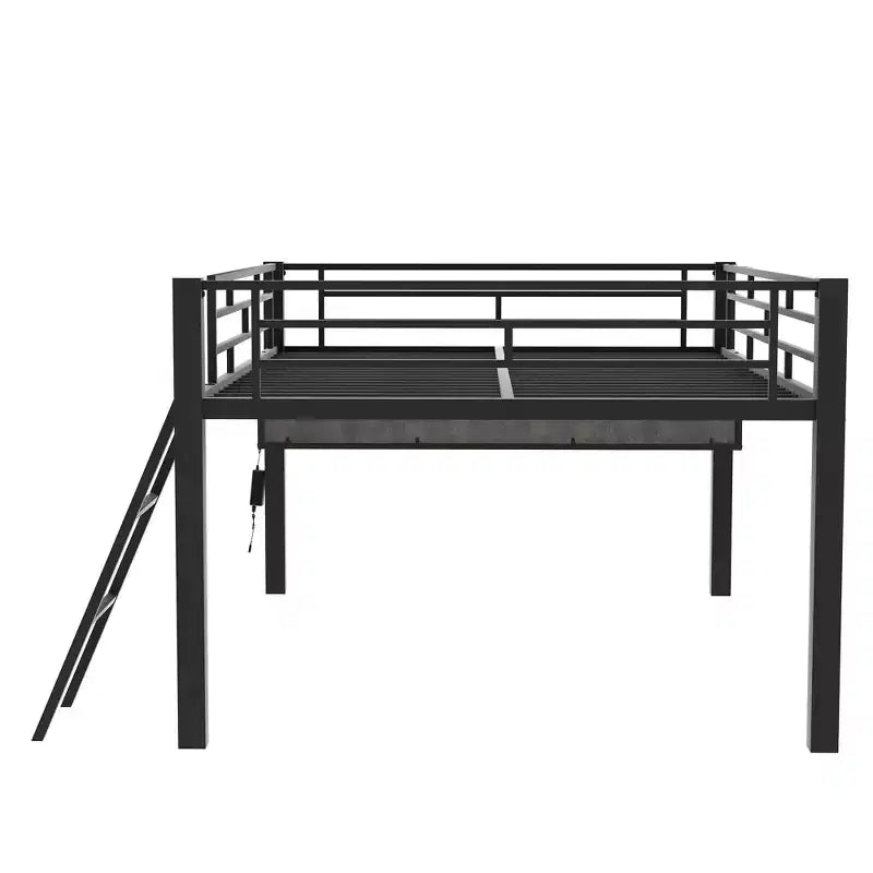 Lit mezzanine Whisen 92,8''L x 41,7''W en métal noir, style gaming, avec bureau intégré, échelle et étagère