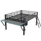 Lit mezzanine Whisen 92,8''L x 41,7''W en métal noir, style gaming, avec bureau intégré, échelle et étagère