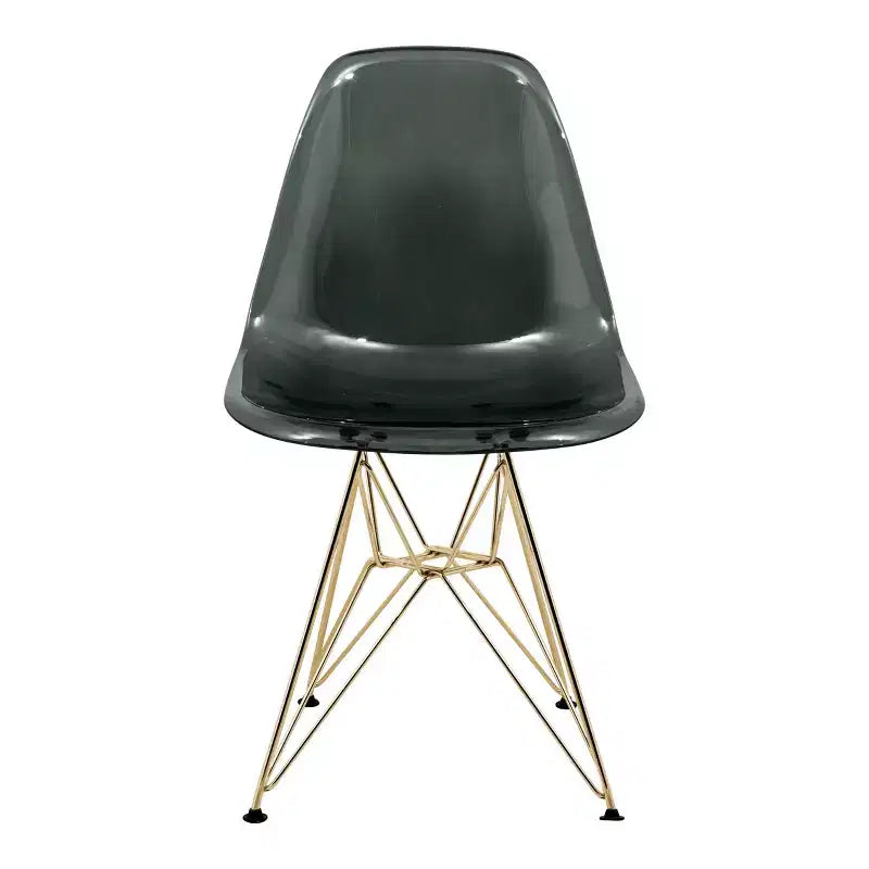 Chaises de salle à manger modernes en acrylique LeisureMod Cresco (lot de 2) - Piètement en chrome doré Eiffel, chaises d'appoint élégantes pour salles à manger et cuisines contemporaines