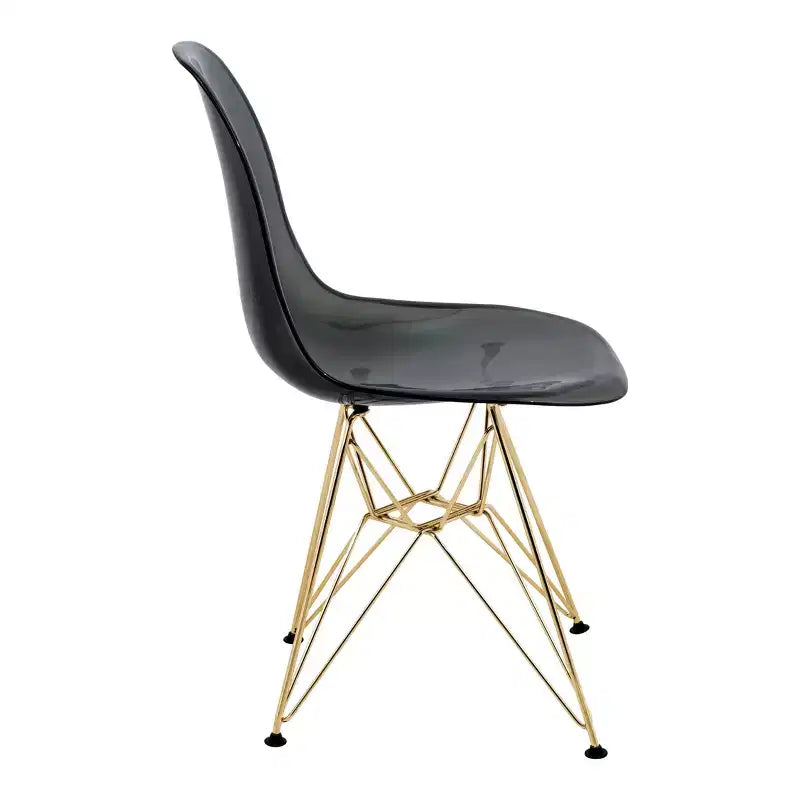 Chaises de salle à manger modernes en acrylique LeisureMod Cresco (lot de 2) - Piètement en chrome doré Eiffel, chaises d'appoint élégantes pour salles à manger et cuisines contemporaines