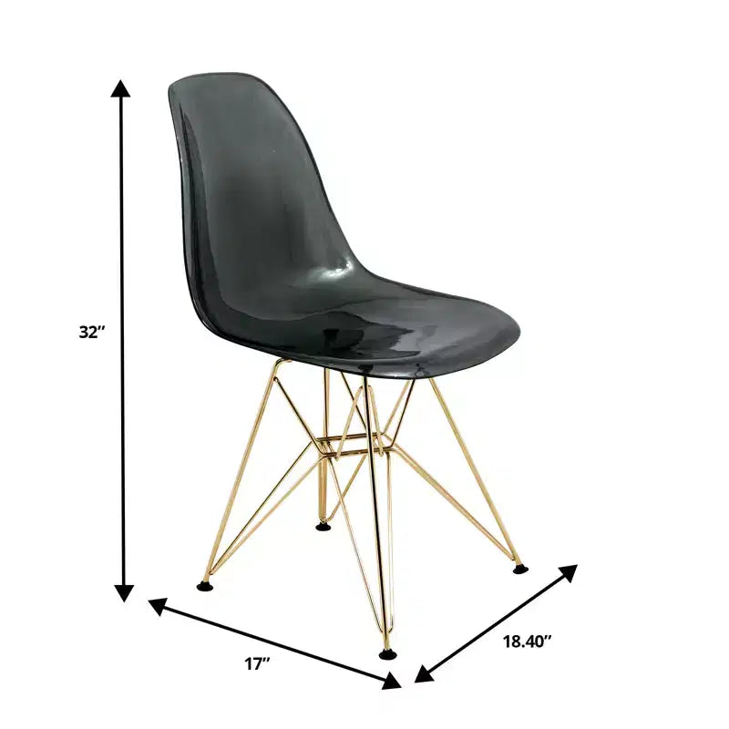 Chaises de salle à manger modernes en acrylique LeisureMod Cresco (lot de 2) - Piètement en chrome doré Eiffel, chaises d'appoint élégantes pour salles à manger et cuisines contemporaines