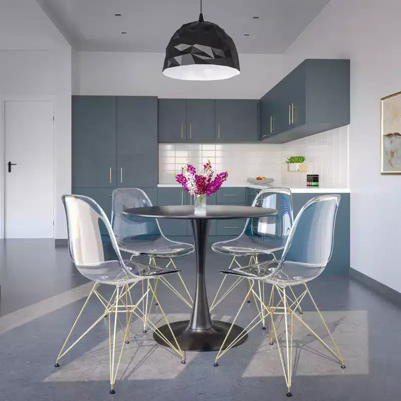Chaises de salle à manger modernes en acrylique LeisureMod Cresco (lot de 2) - Piètement en chrome doré Eiffel, chaises d'appoint élégantes pour salles à manger et cuisines contemporaines