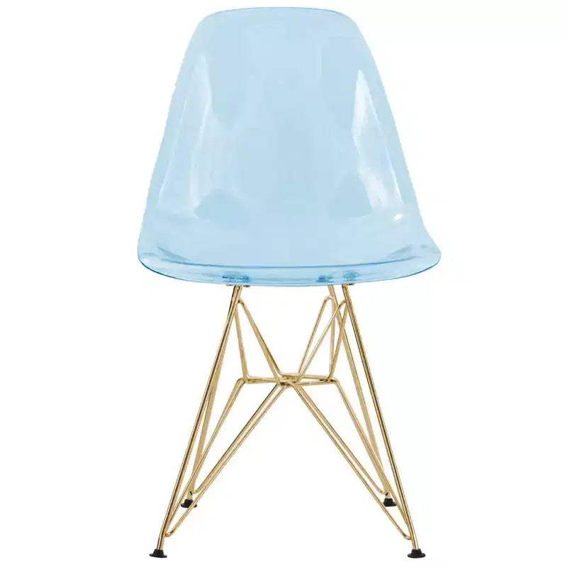 Chaises de salle à manger modernes en acrylique LeisureMod Cresco (lot de 2) - Piètement en chrome doré Eiffel, chaises d'appoint élégantes pour salles à manger et cuisines contemporaines