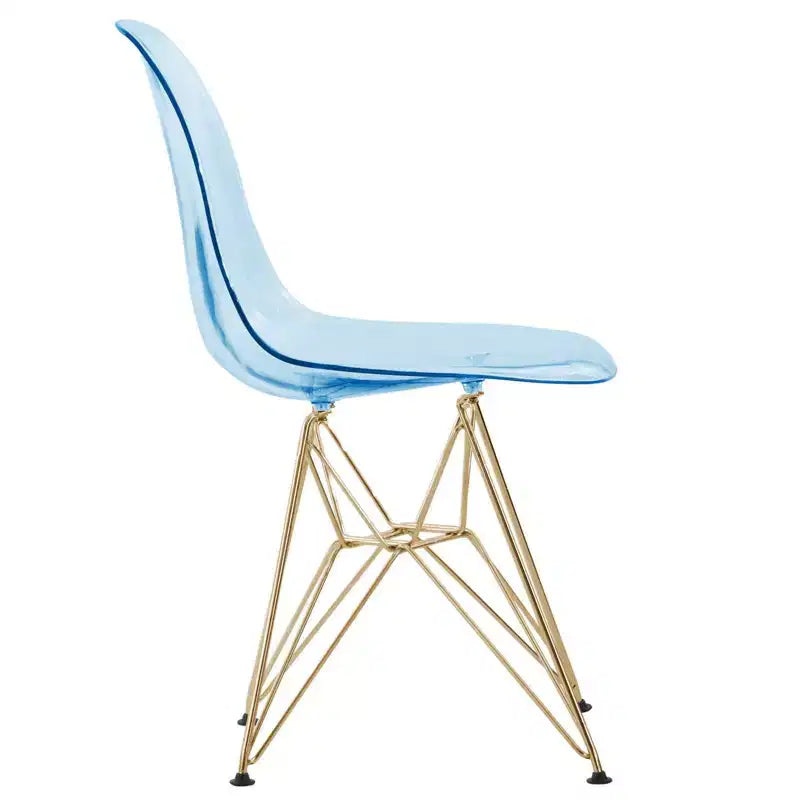 Chaises de salle à manger modernes en acrylique LeisureMod Cresco (lot de 2) - Piètement en chrome doré Eiffel, chaises d'appoint élégantes pour salles à manger et cuisines contemporaines