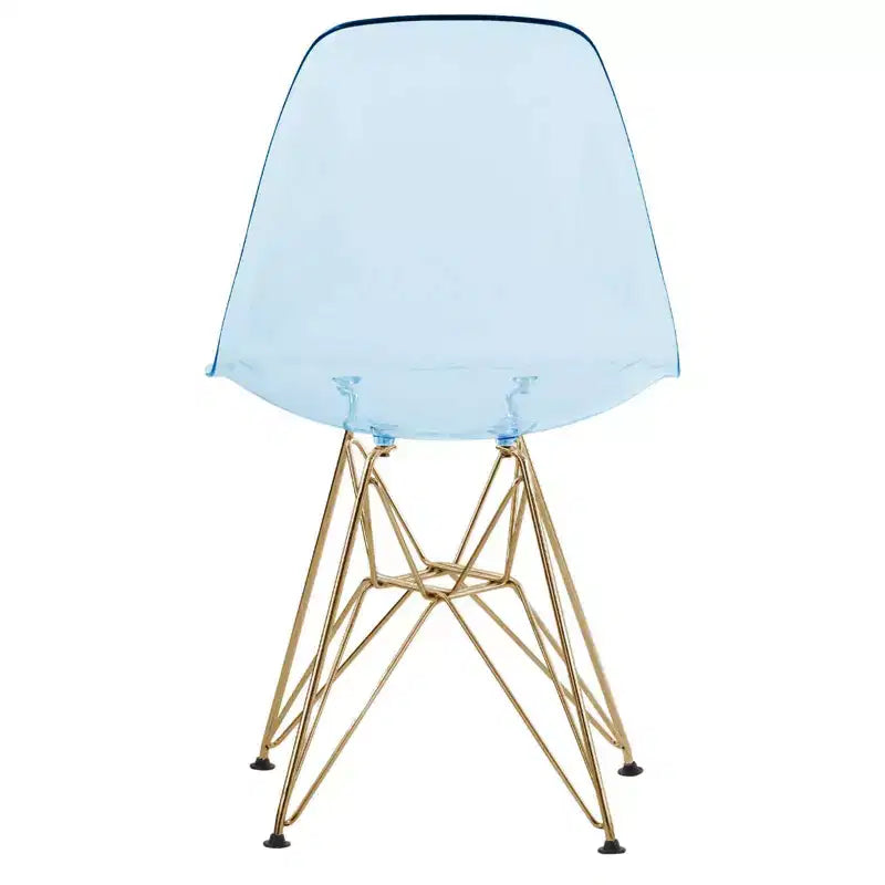 Chaises de salle à manger modernes en acrylique LeisureMod Cresco (lot de 2) - Piètement en chrome doré Eiffel, chaises d'appoint élégantes pour salles à manger et cuisines contemporaines