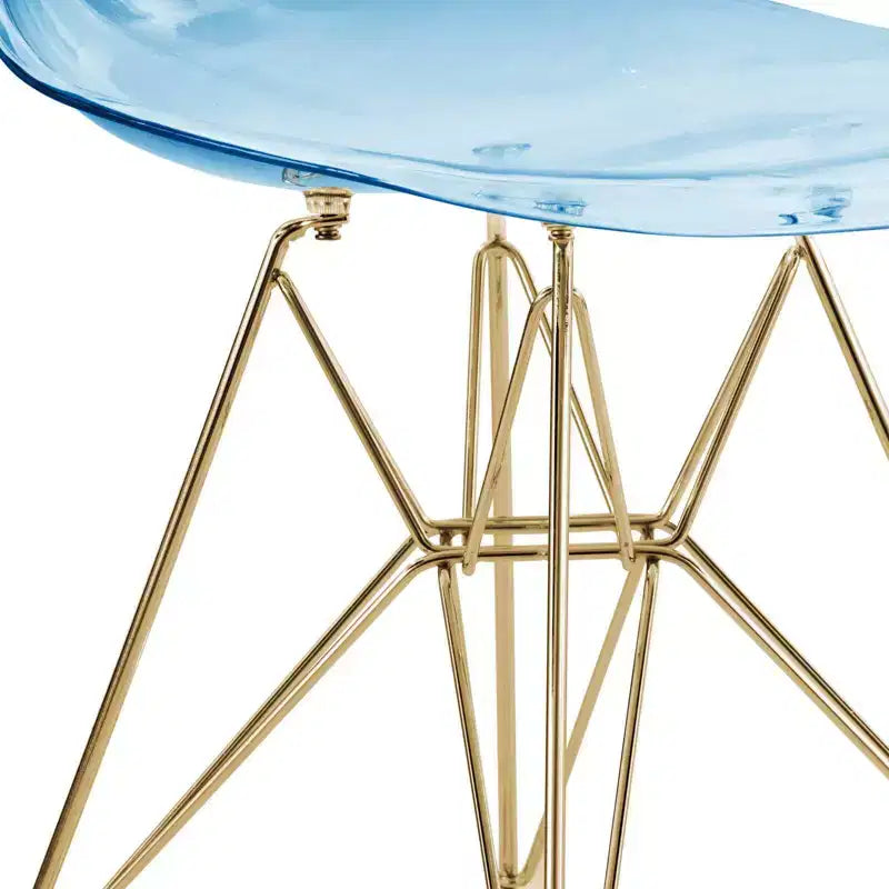 Chaises de salle à manger modernes en acrylique LeisureMod Cresco (lot de 2) - Piètement en chrome doré Eiffel, chaises d'appoint élégantes pour salles à manger et cuisines contemporaines