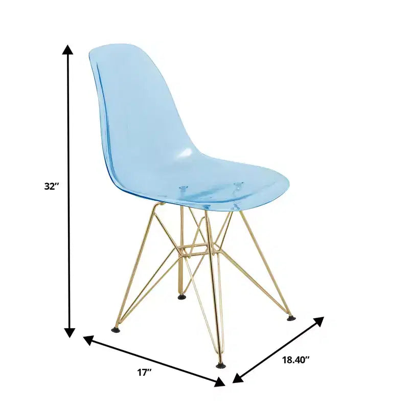 Chaises de salle à manger modernes en acrylique LeisureMod Cresco (lot de 2) - Piètement en chrome doré Eiffel, chaises d'appoint élégantes pour salles à manger et cuisines contemporaines