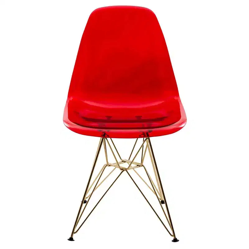 Chaises de salle à manger modernes en acrylique LeisureMod Cresco (lot de 2) - Piètement en chrome doré Eiffel, chaises d'appoint élégantes pour salles à manger et cuisines contemporaines