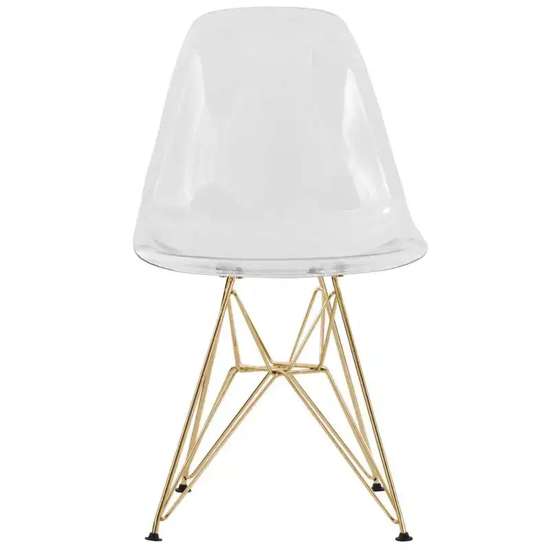 Chaises de salle à manger modernes en acrylique LeisureMod Cresco (lot de 2) - Piètement en chrome doré Eiffel, chaises d'appoint élégantes pour salles à manger et cuisines contemporaines