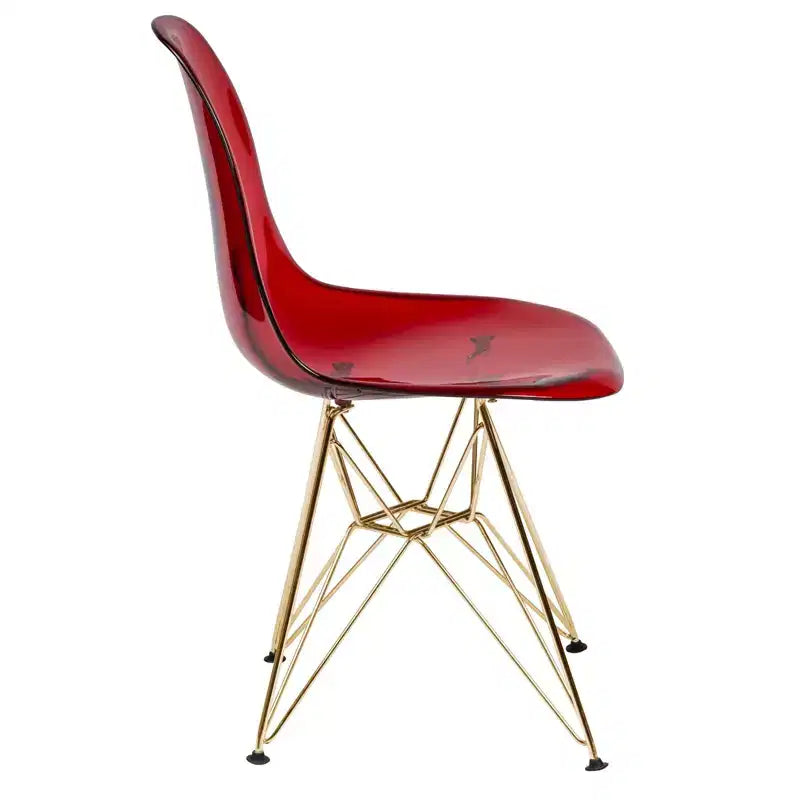 Chaises de salle à manger modernes en acrylique LeisureMod Cresco (lot de 2) - Piètement en chrome doré Eiffel, chaises d'appoint élégantes pour salles à manger et cuisines contemporaines