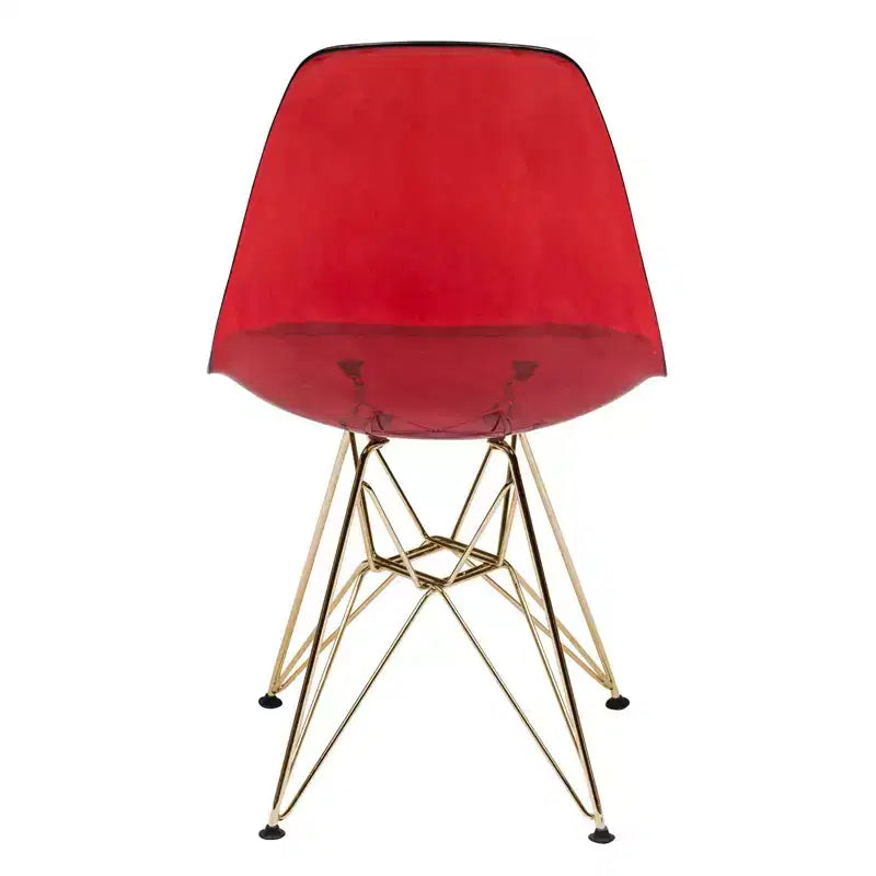 Chaises de salle à manger modernes en acrylique LeisureMod Cresco (lot de 2) - Piètement en chrome doré Eiffel, chaises d'appoint élégantes pour salles à manger et cuisines contemporaines