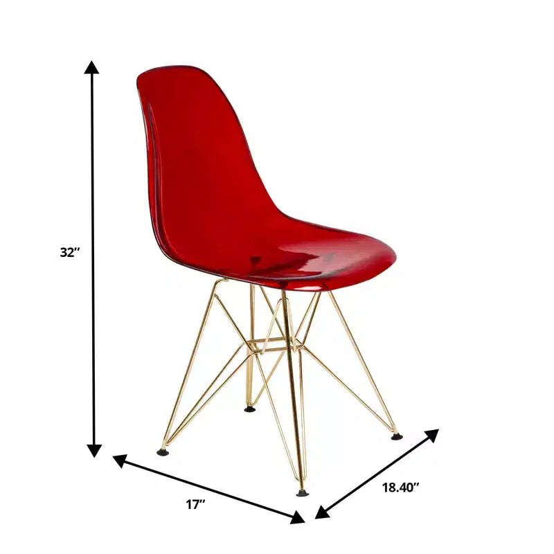 Chaises de salle à manger modernes en acrylique LeisureMod Cresco (lot de 2) - Piètement en chrome doré Eiffel, chaises d'appoint élégantes pour salles à manger et cuisines contemporaines