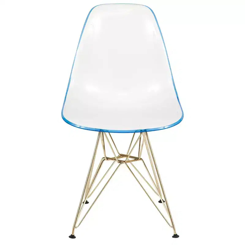 Chaises de salle à manger modernes en acrylique LeisureMod Cresco (lot de 2) - Piètement en chrome doré Eiffel, chaises d'appoint élégantes pour salles à manger et cuisines contemporaines