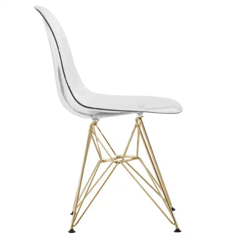 Chaises de salle à manger modernes en acrylique LeisureMod Cresco (lot de 2) - Piètement en chrome doré Eiffel, chaises d'appoint élégantes pour salles à manger et cuisines contemporaines
