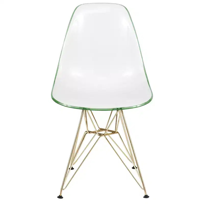 Chaises de salle à manger modernes en acrylique LeisureMod Cresco (lot de 2) - Piètement en chrome doré Eiffel, chaises d'appoint élégantes pour salles à manger et cuisines contemporaines