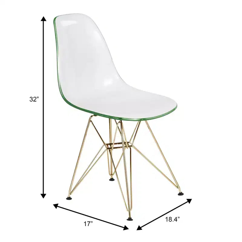 Chaises de salle à manger modernes en acrylique LeisureMod Cresco (lot de 2) - Piètement en chrome doré Eiffel, chaises d'appoint élégantes pour salles à manger et cuisines contemporaines