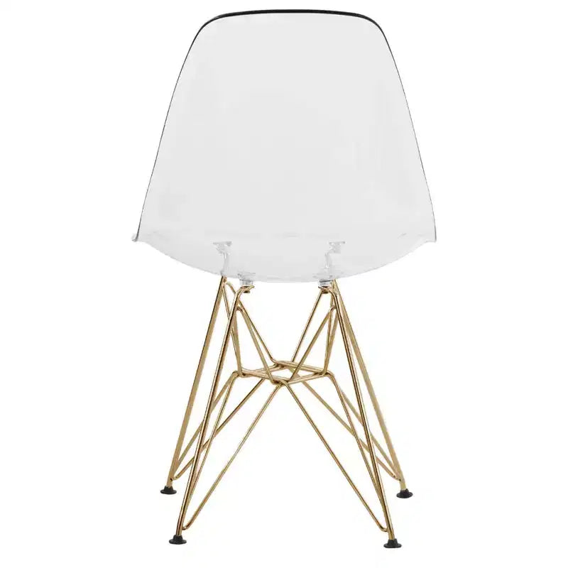 Chaises de salle à manger modernes en acrylique LeisureMod Cresco (lot de 2) - Piètement en chrome doré Eiffel, chaises d'appoint élégantes pour salles à manger et cuisines contemporaines