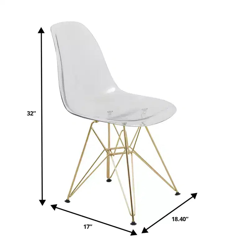 Chaises de salle à manger modernes en acrylique LeisureMod Cresco (lot de 2) - Piètement en chrome doré Eiffel, chaises d'appoint élégantes pour salles à manger et cuisines contemporaines