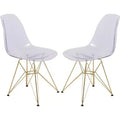 LeisureMod Cresco Modern Acrylic Dining Chairs (Set of 2)  Eiffel Gold Chrome Base, Stylish Accent Chairs for Contemporary Dining Rooms & Kitchens