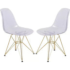 LeisureMod Cresco Modern Acrylic Dining Chairs (Set of 2)  Eiffel Gold Chrome Base, Stylish Accent Chairs for Contemporary Dining Rooms & Kitchens