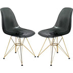 Chaises de salle à manger modernes en acrylique LeisureMod Cresco (lot de 2) - Piètement en chrome doré Eiffel, chaises d'appoint élégantes pour salles à manger et cuisines contemporaines