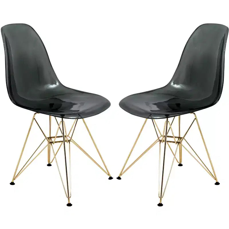 Chaises de salle à manger modernes en acrylique LeisureMod Cresco (lot de 2) - Piètement en chrome doré Eiffel, chaises d'appoint élégantes pour salles à manger et cuisines contemporaines