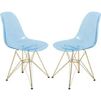 Chaises de salle à manger modernes en acrylique LeisureMod Cresco (lot de 2) - Piètement en chrome doré Eiffel, chaises d'appoint élégantes pour salles à manger et cuisines contemporaines