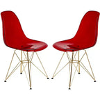 Chaises de salle à manger modernes en acrylique LeisureMod Cresco (lot de 2) - Piètement en chrome doré Eiffel, chaises d'appoint élégantes pour salles à manger et cuisines contemporaines