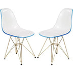 Chaises de salle à manger modernes en acrylique LeisureMod Cresco (lot de 2) - Piètement en chrome doré Eiffel, chaises d'appoint élégantes pour salles à manger et cuisines contemporaines