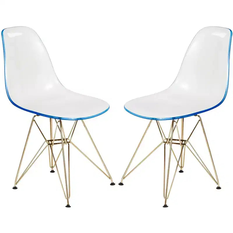 Chaises de salle à manger modernes en acrylique LeisureMod Cresco (lot de 2) - Piètement en chrome doré Eiffel, chaises d'appoint élégantes pour salles à manger et cuisines contemporaines