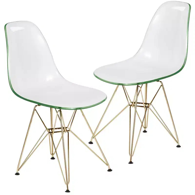 Chaises de salle à manger modernes en acrylique LeisureMod Cresco (lot de 2) - Piètement en chrome doré Eiffel, chaises d'appoint élégantes pour salles à manger et cuisines contemporaines