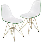 Chaises de salle à manger modernes en acrylique LeisureMod Cresco (lot de 2) - Piètement en chrome doré Eiffel, chaises d'appoint élégantes pour salles à manger et cuisines contemporaines