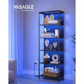 VASAGLE 6-Tier LED Bookshelf, Display Shelf with Dimmable Lights, LED Bookcase with Steel Frame, 11.9 x 23.6 x 70.3 Inches, Black with Wood Grain