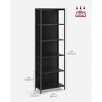 VASAGLE Étagère à Livres LED à 6 Niveaux, Étagère de Présentation avec Lumières Dimmables, Bibliothèque LED avec Cadre en Acier, 30 x 60 x 178,5 cm, Noir avec Grain de Bois