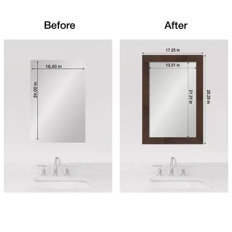 Kit de contour de cadre de miroir Amanti Art Mirror Makeover – Cadre autocollant entièrement assemblé – Miroir NON inclus – Bordure étroite Wildwood Marron
