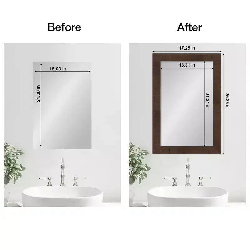 Kit de contour de cadre de miroir Amanti Art Mirror Makeover – Cadre autocollant entièrement assemblé – Miroir NON inclus – Bordure étroite Wildwood Marron