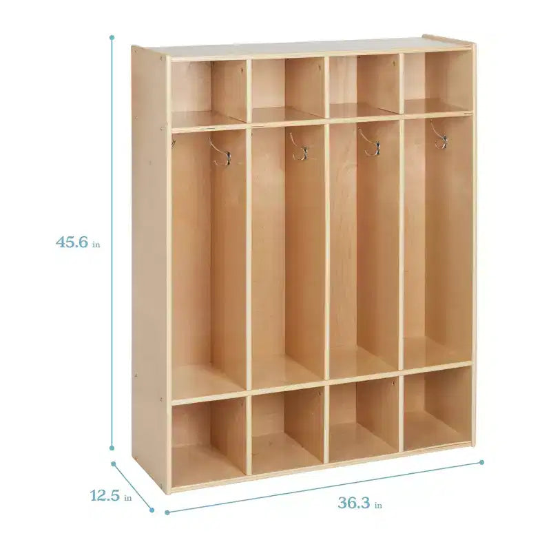 Vestiaire à 4 sections ECR4Kids Streamline avec casiers de rangement, mobilier de classe