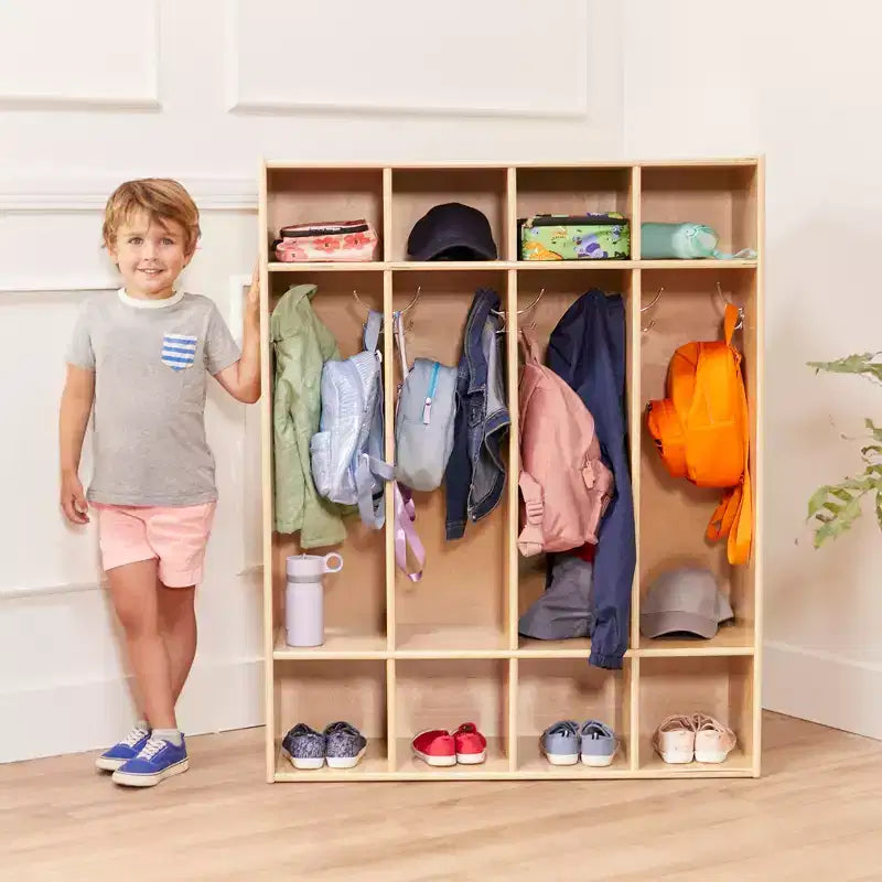 Vestiaire à 4 sections ECR4Kids Streamline avec casiers de rangement, mobilier de classe