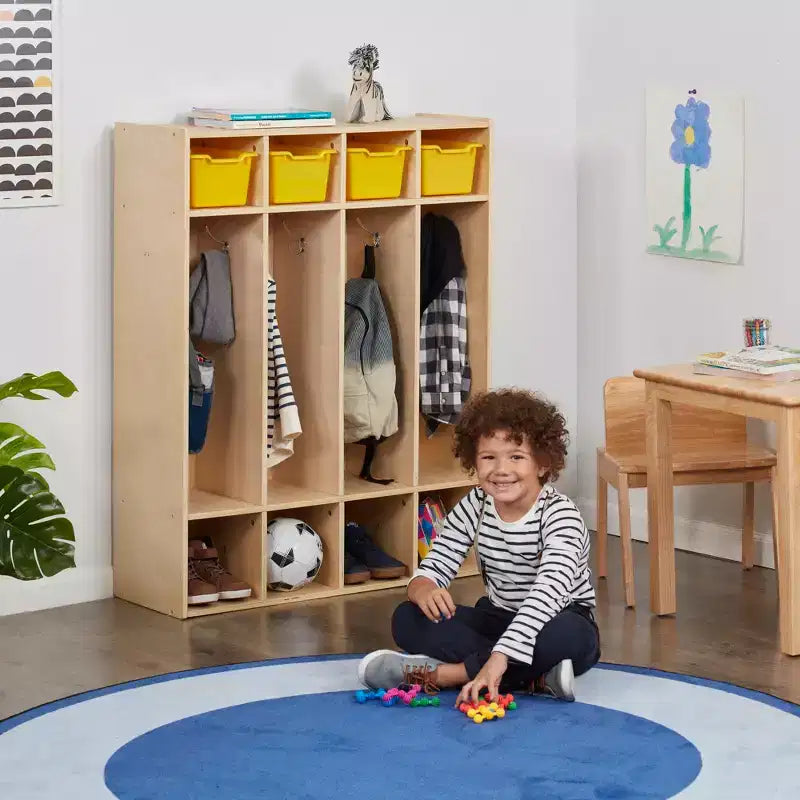 Vestiaire à 4 sections ECR4Kids Streamline avec casiers de rangement, mobilier de classe